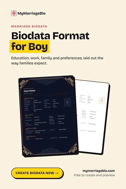 Pin: biodata format for a boy.
